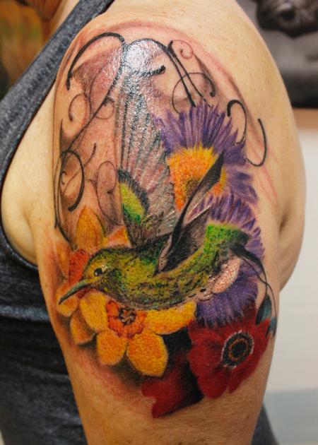 Tattoos - Hummingbird & Flowers - 126057